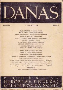 DANAS, književni časopis, broj 3 za 1934 godinu - urednici MIROSLAV KRLEŽA, MILAN BOGDANOVIĆ